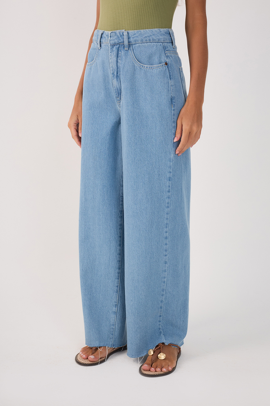 Light Denim Pockets Straight Pants