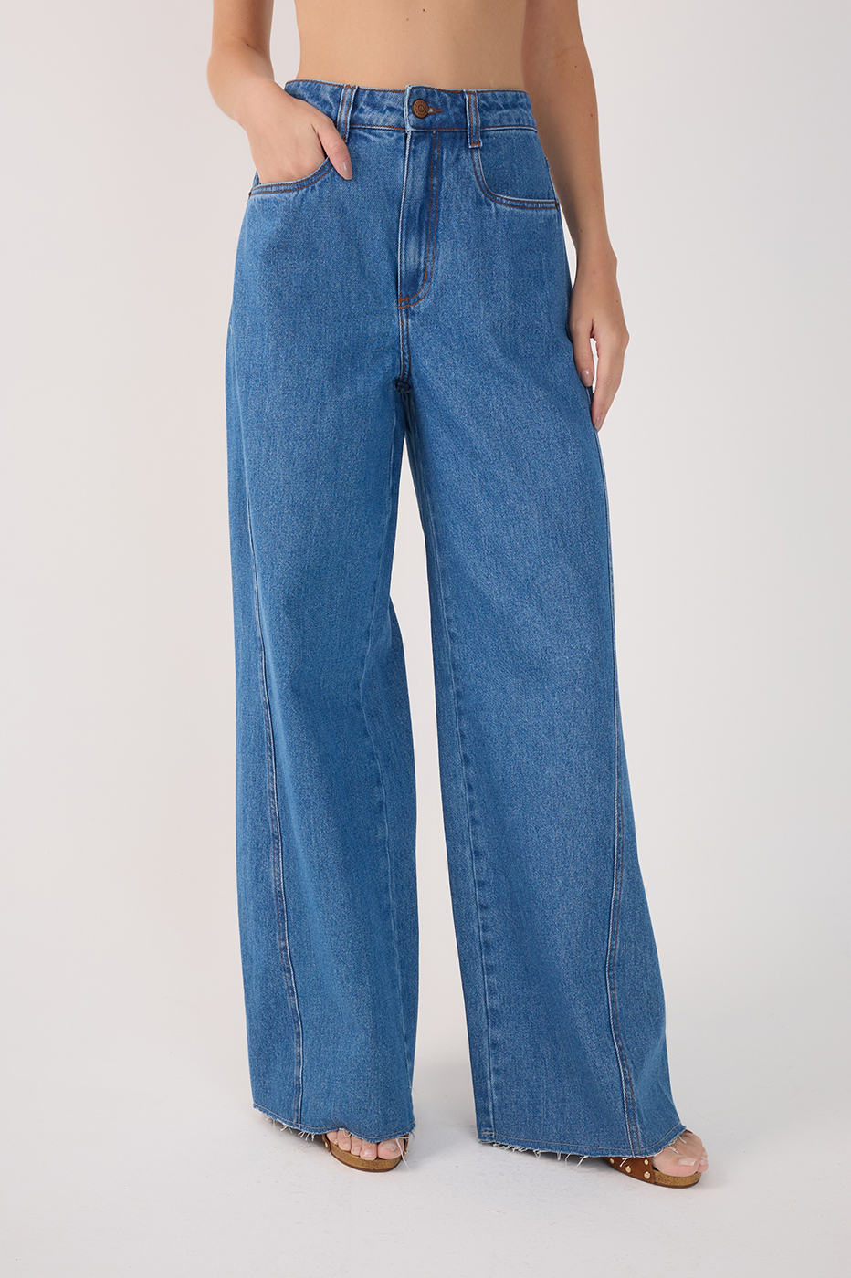 Denim Offset Stitching Pants