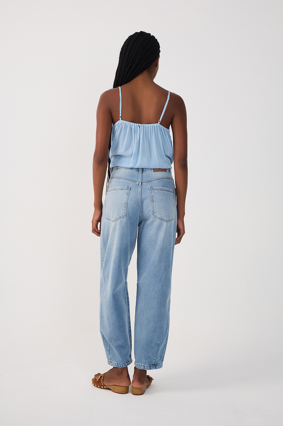 Barrel Leg Denim Topstitching Pants