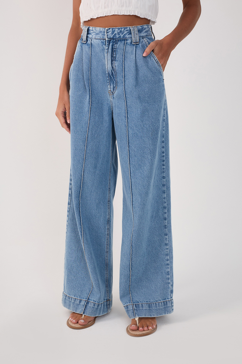 Denim Pockets Tailored Pants