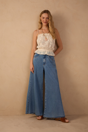 Denim Pockets Palazzo Pants