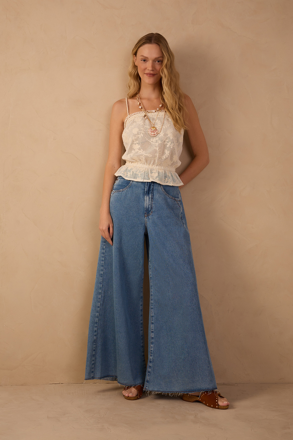 Denim Pockets Palazzo Pants