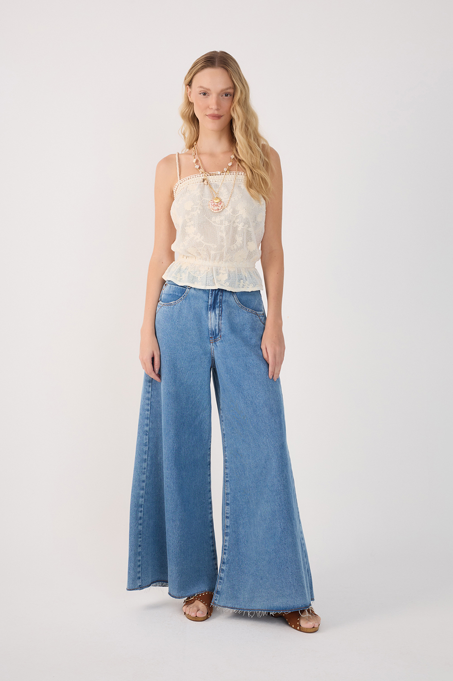 Denim Pockets Palazzo Pants