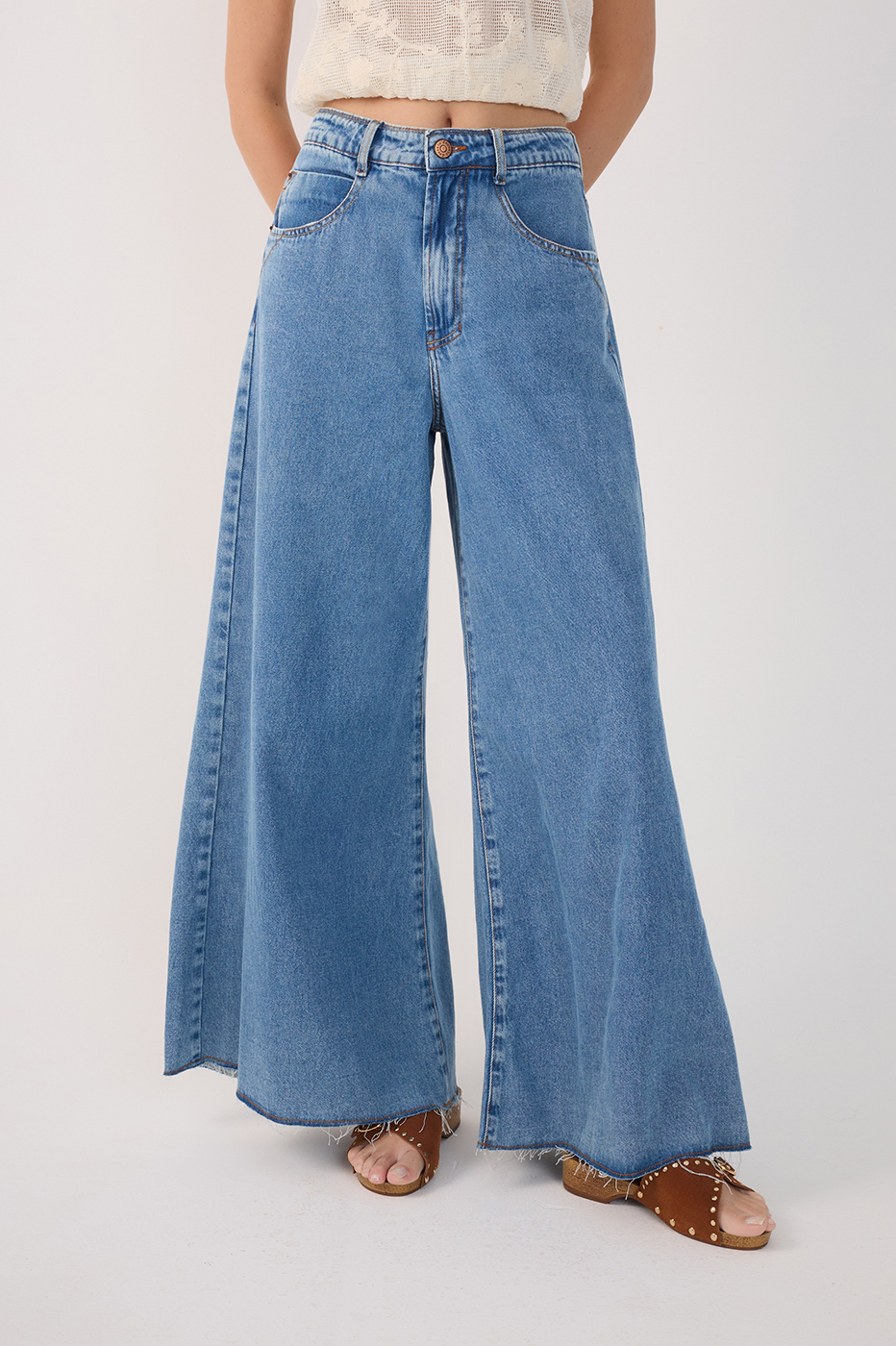 Denim Pockets Palazzo Pants