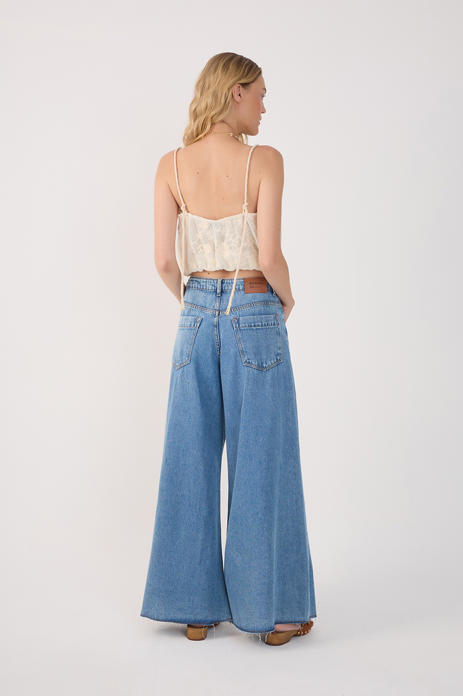 Denim Pockets Palazzo Pants