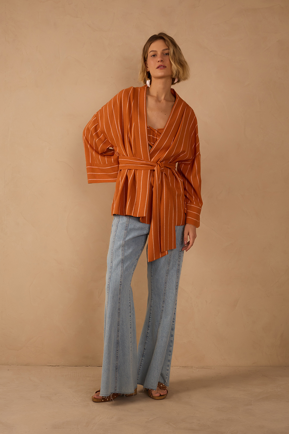 Light Denim Seam Details Flared Pants