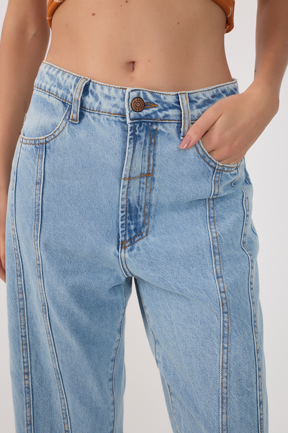 Light Denim Seam Details Flared Pants