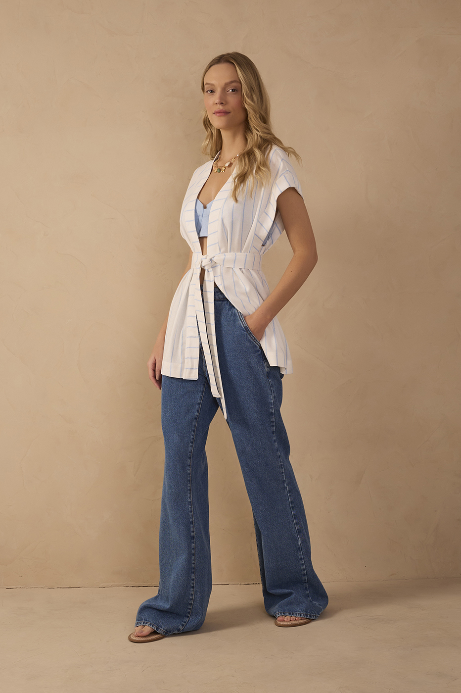 Denim Belt Loops Pockets Flare Pants