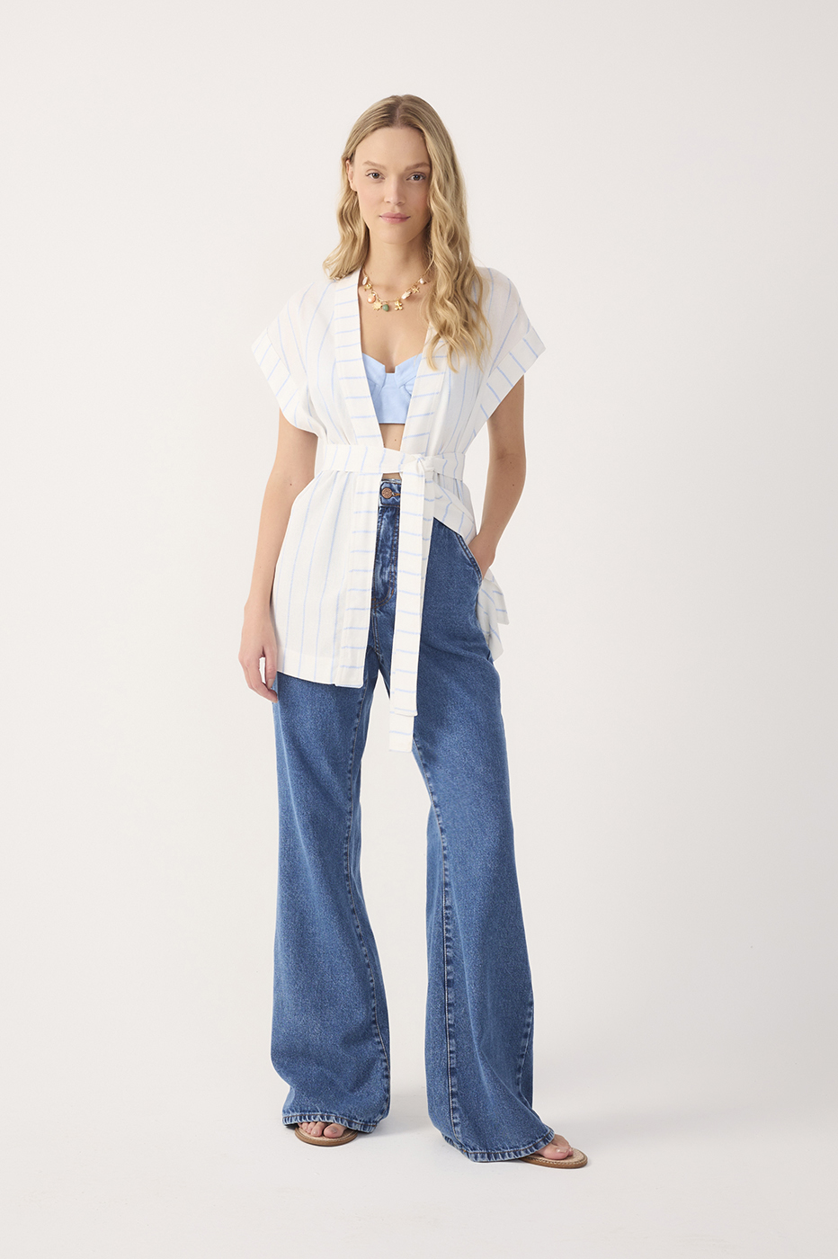 Denim Belt Loops Pockets Flare Pants