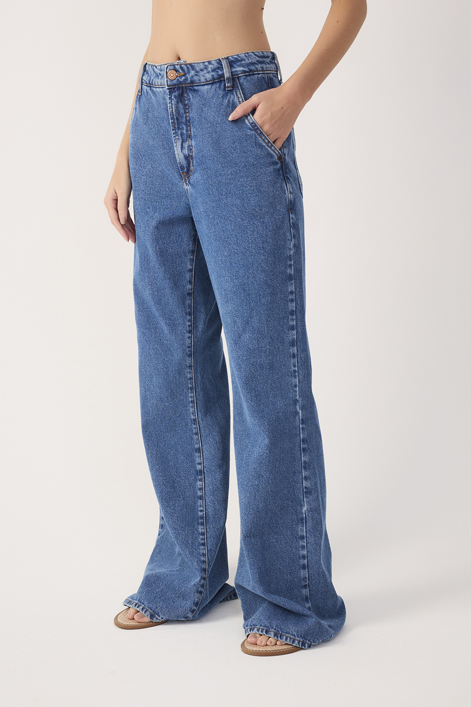 Denim Belt Loops Pockets Flare Pants