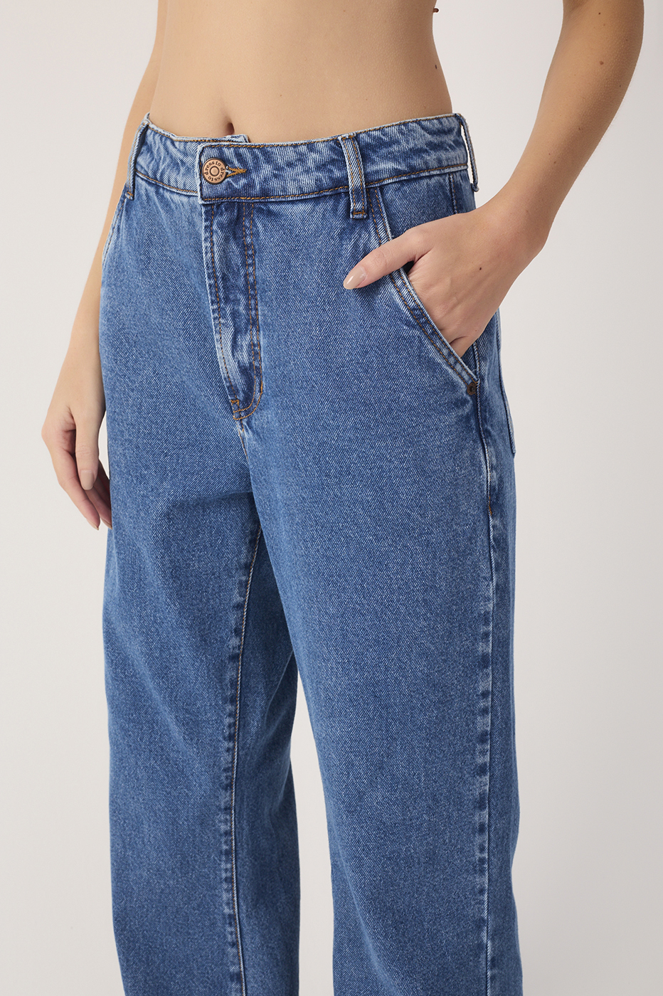 Denim Belt Loops Pockets Flare Pants