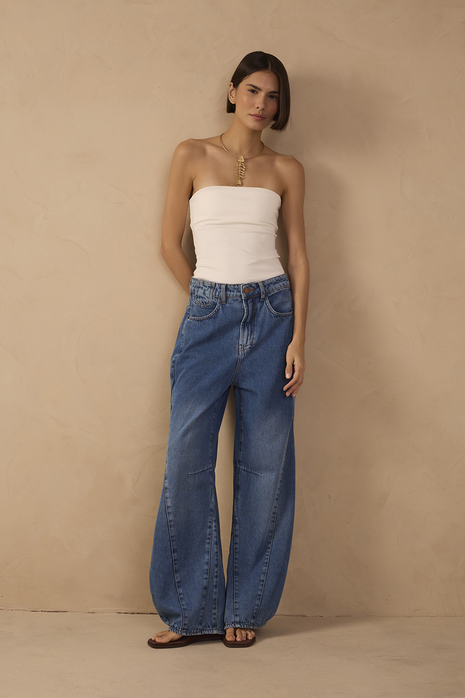 Denim Topstitching Flared Pants