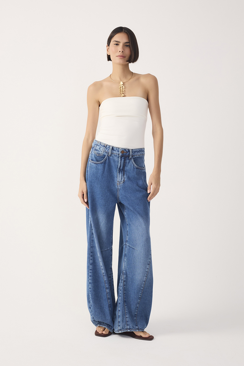 Denim Topstitching Flared Pants