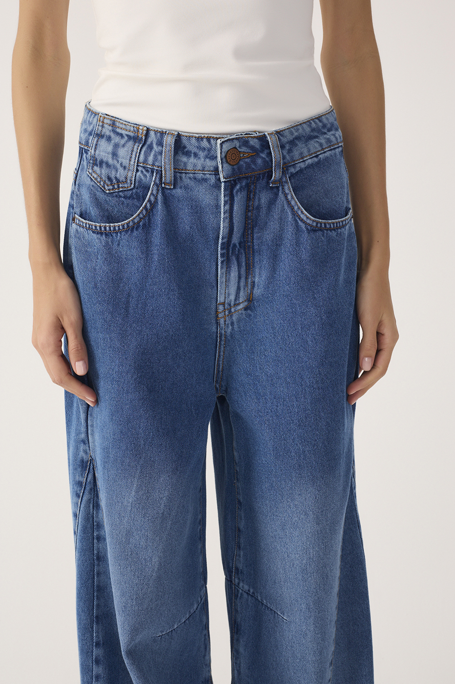Denim Topstitching Flared Pants