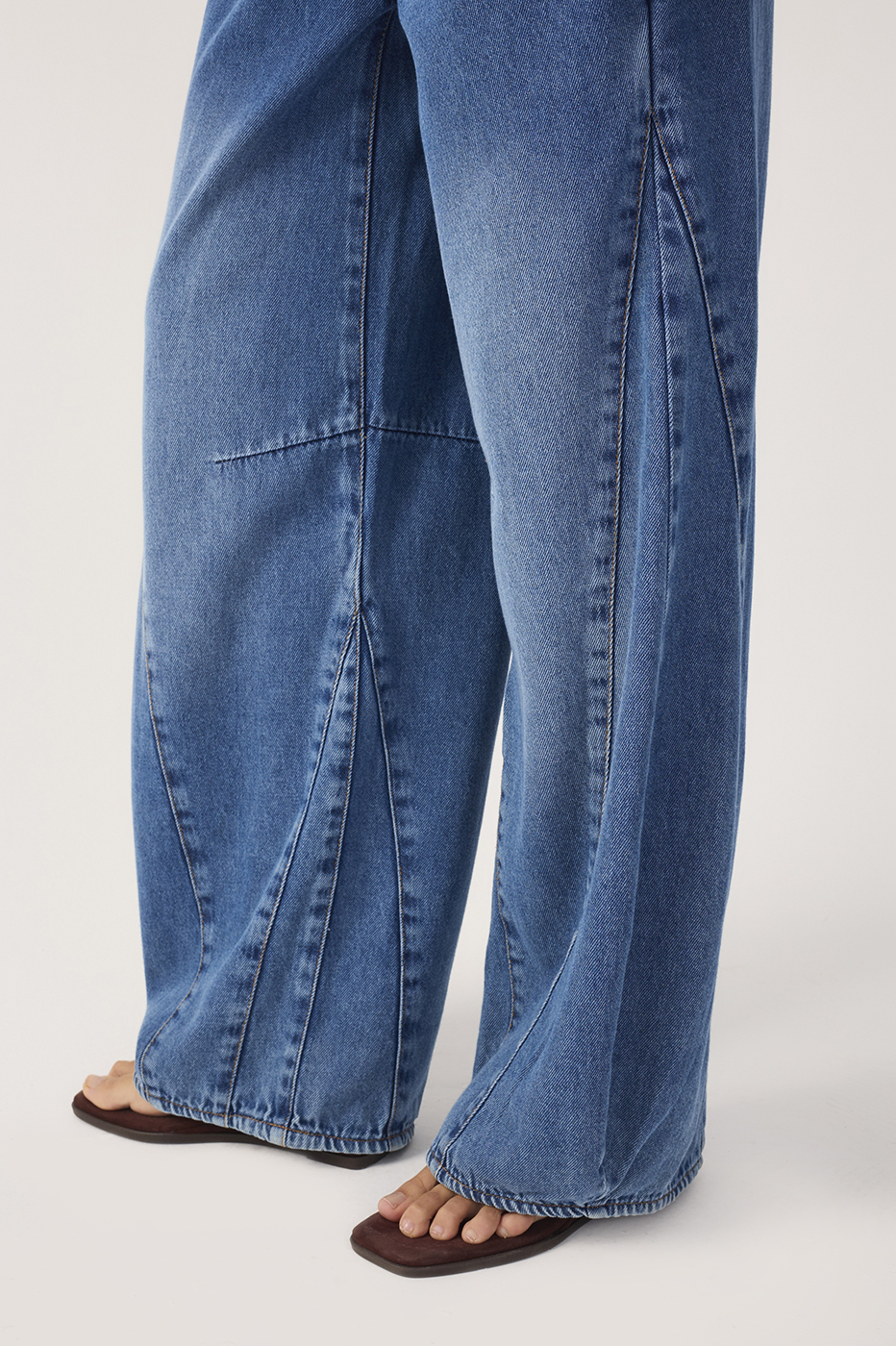 Denim Topstitching Flared Pants