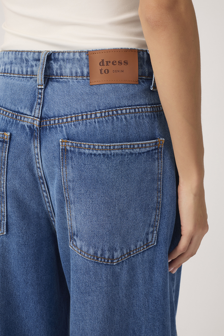 Denim Topstitching Flared Pants