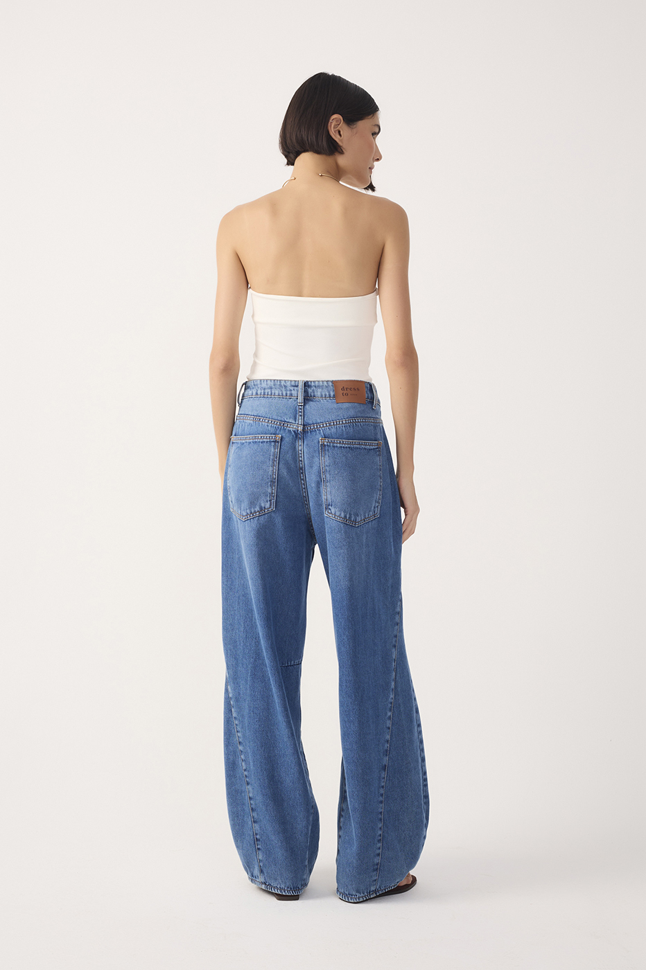 Denim Topstitching Flared Pants