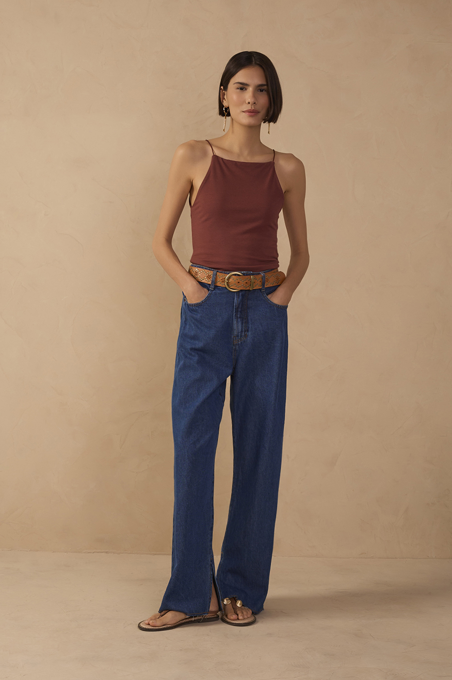 Straight-Leg Slit Jeans