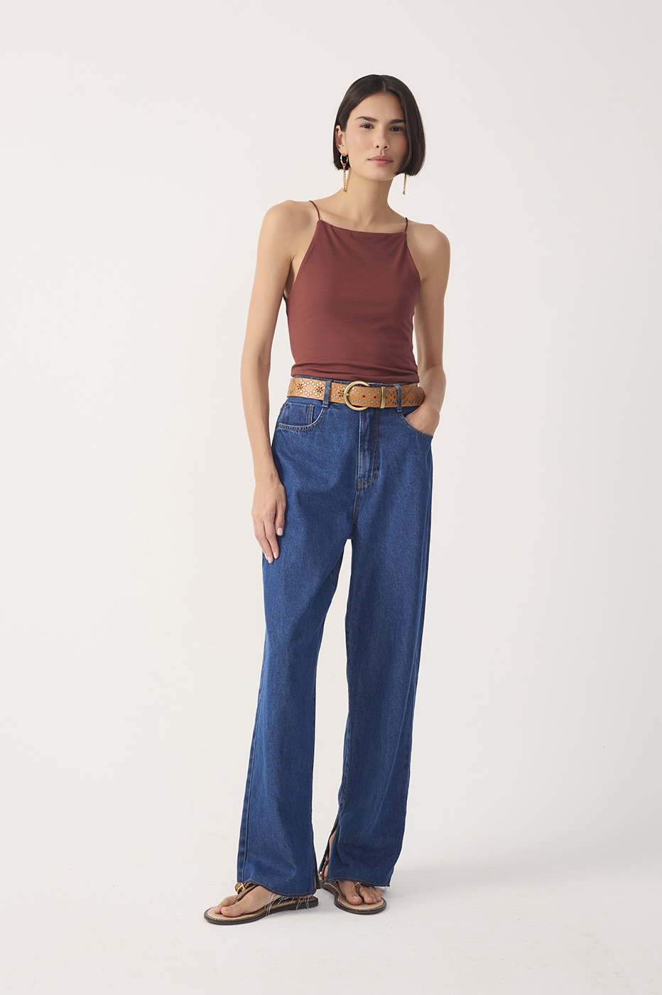 Straight-Leg Slit Jeans