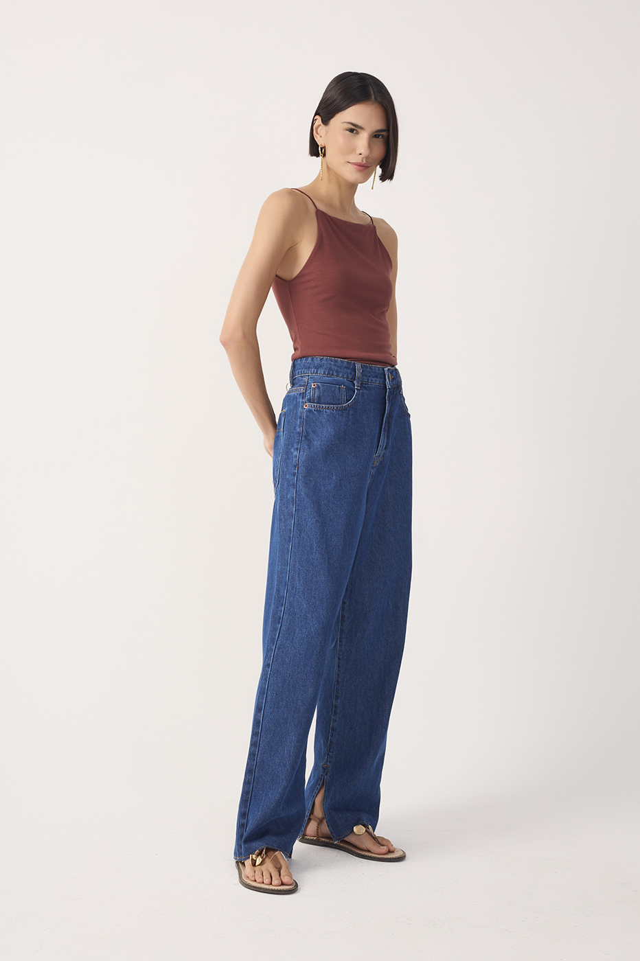 Straight-Leg Slit Jeans