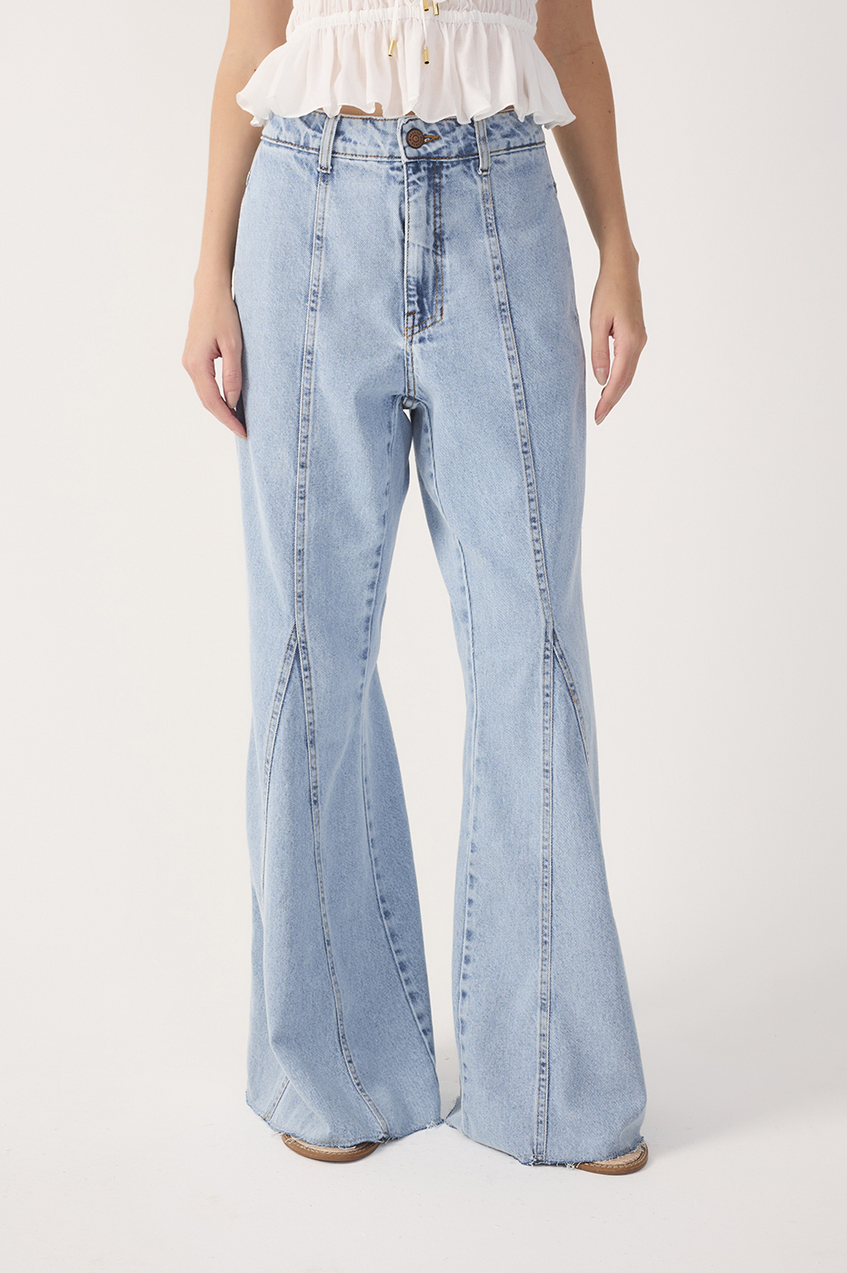 Denim Seam Details Pockets Wide-Leg Pants