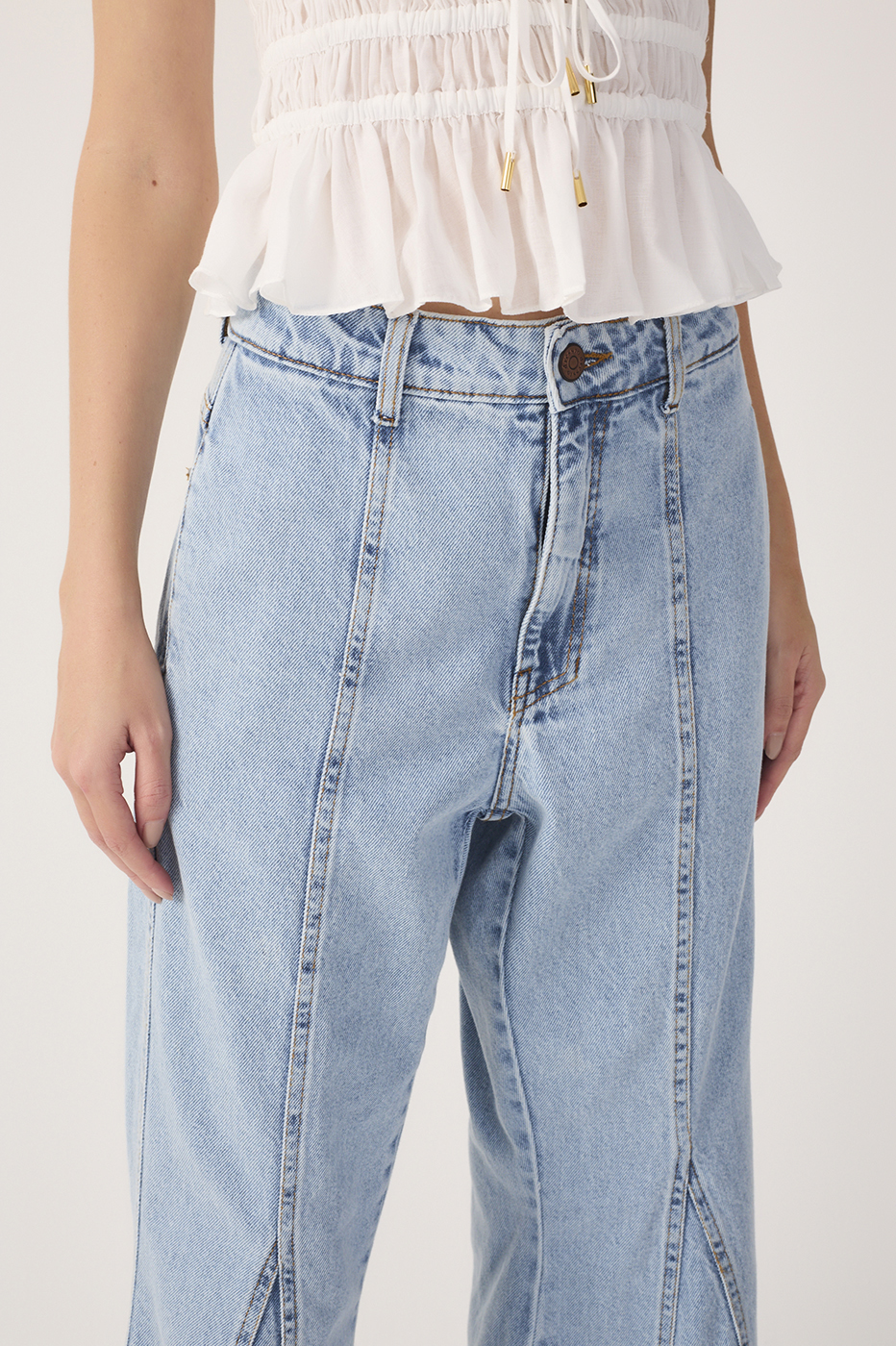 Denim Seam Details Pockets Wide-Leg Pants