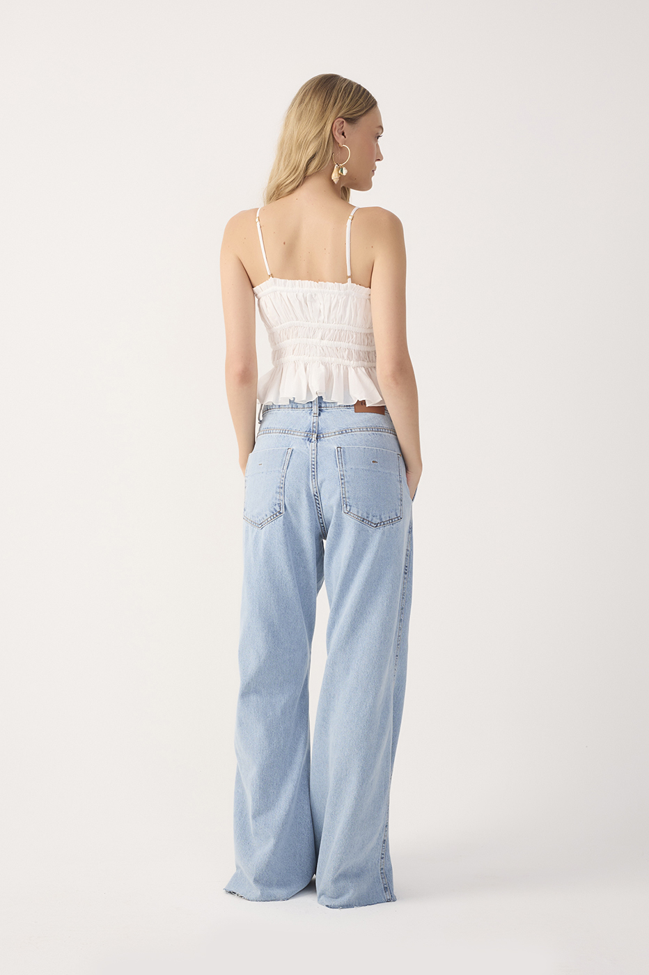 Denim Seam Details Pockets Wide-Leg Pants