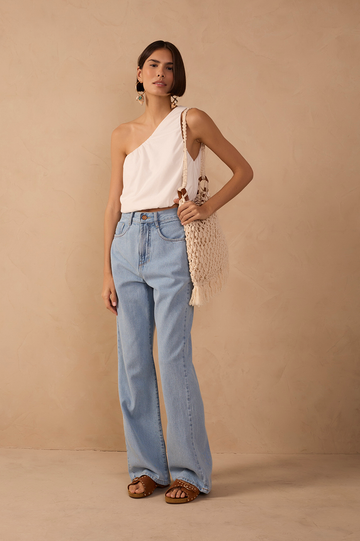 Light Denim Belt Loops Pockets Flare Pants