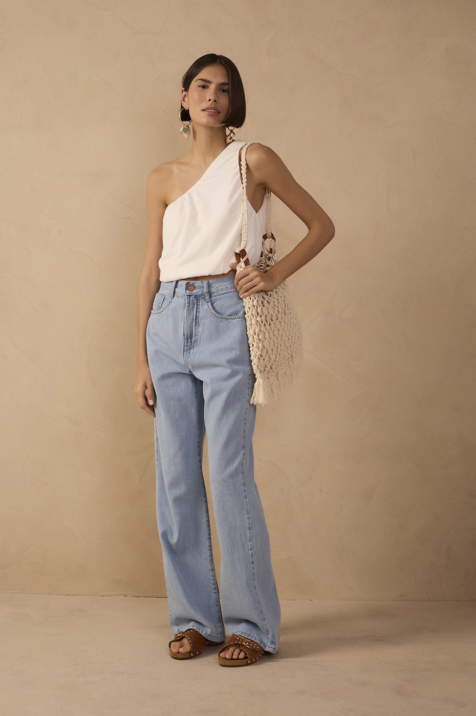 Light Denim Belt Loops Pockets Flare Pants