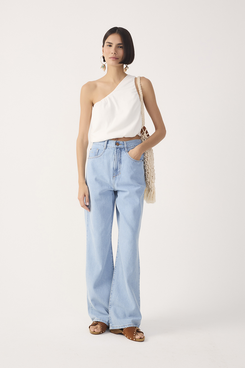 Light Denim Belt Loops Pockets Flare Pants