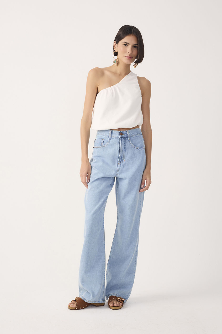 Light Denim Belt Loops Pockets Flare Pants