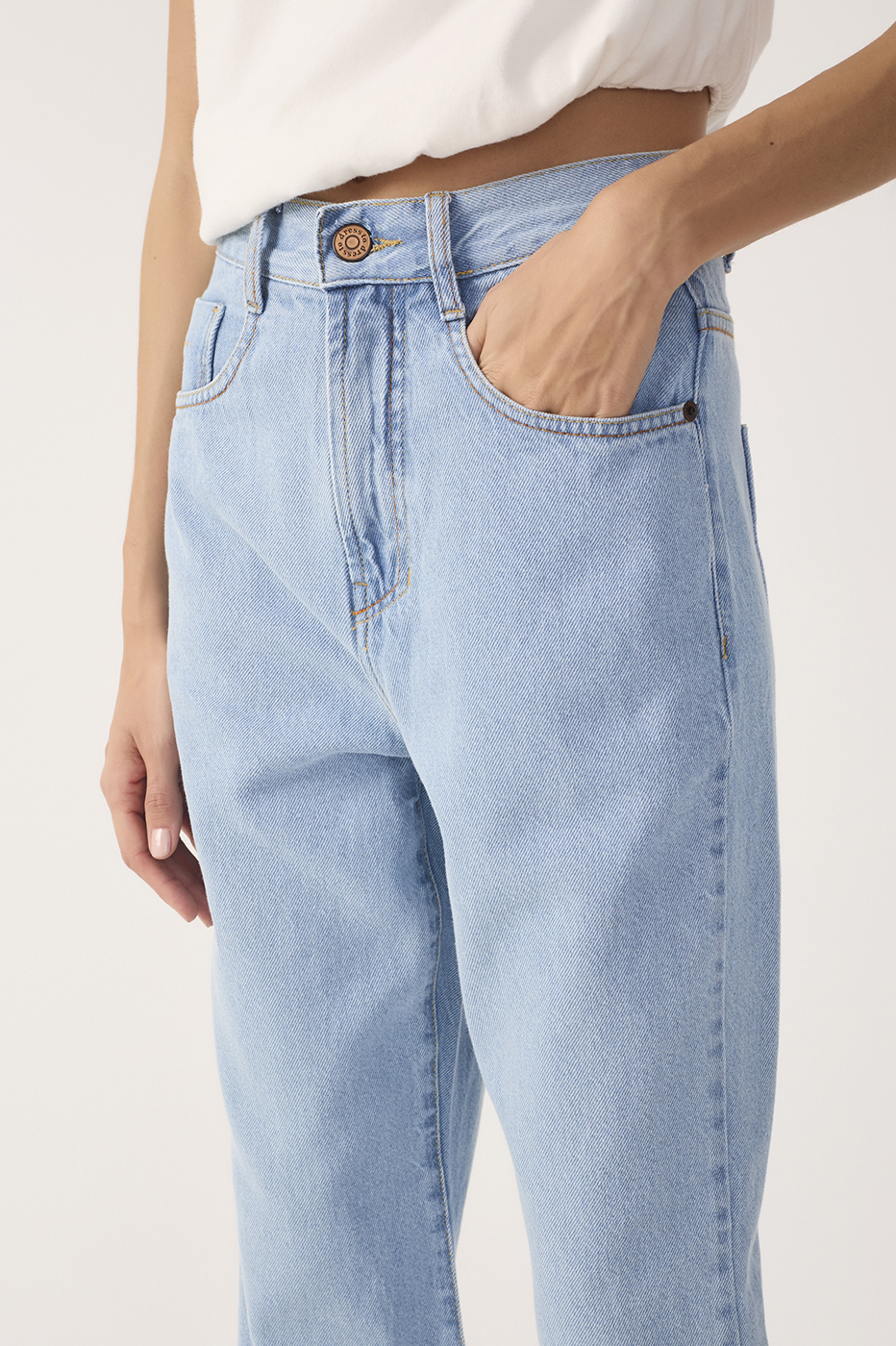 Light Denim Belt Loops Pockets Flare Pants