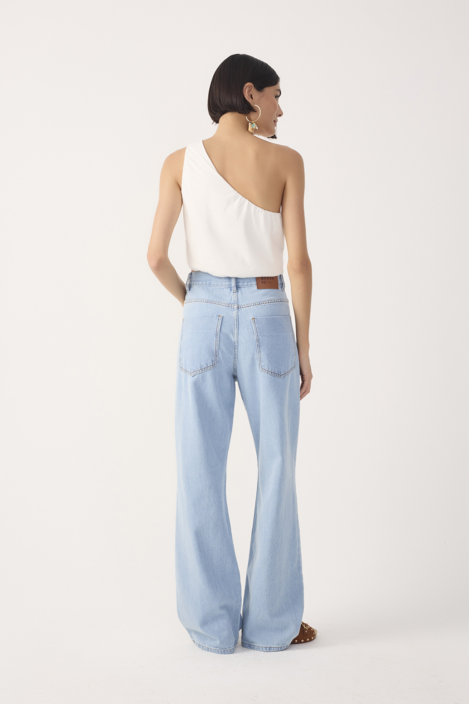 Light Denim Belt Loops Pockets Flare Pants