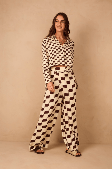 Brown Bossa Nova Crepe Wrap Pants