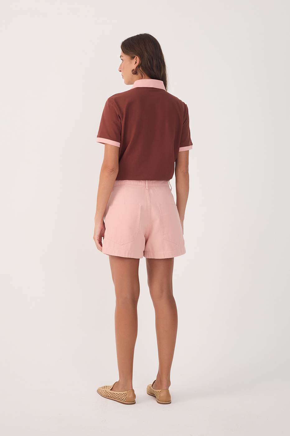 Pink Pockets Belt Loops Twill Shorts