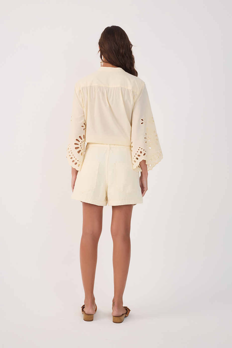 Beige Pockets Belt Loops Twill Shorts