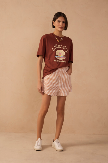 Red Stripes Twill Shorts