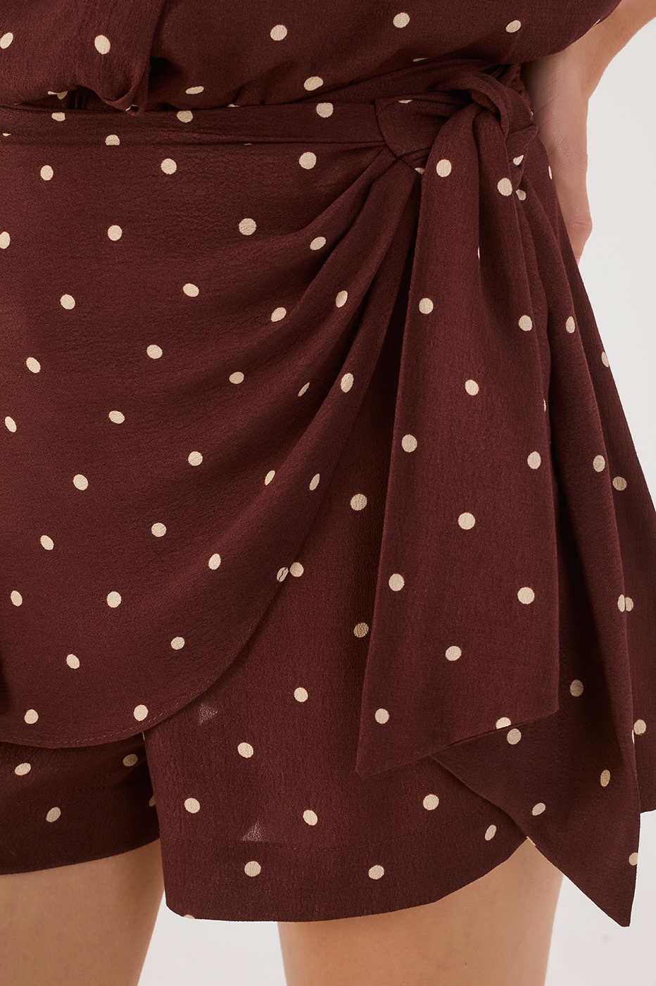 Brown Noite Wrap Crepe Shorts