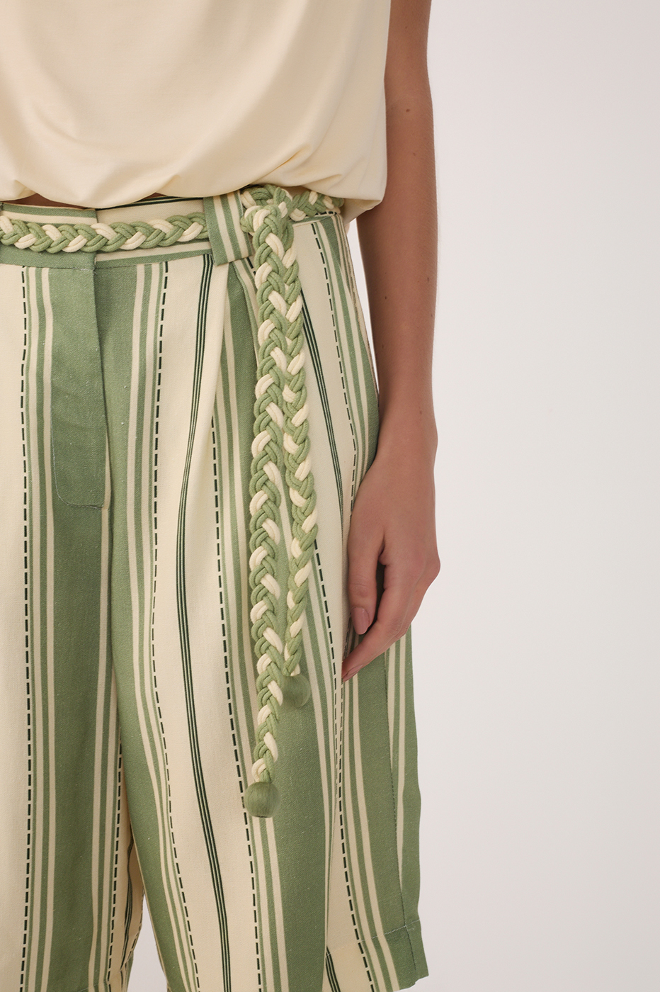 Green Descanso Stripes Linen Bermuda Shorts