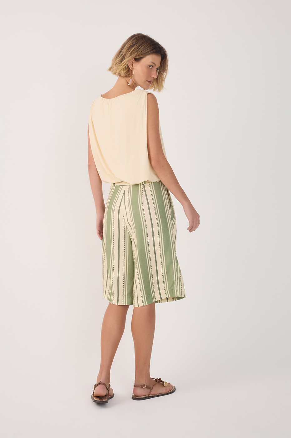 Green Descanso Stripes Linen Bermuda Shorts
