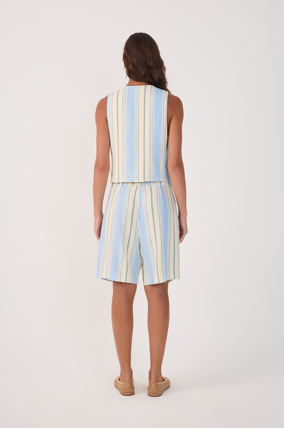 Blue Descanso Stripes Linen Bermuda Shorts