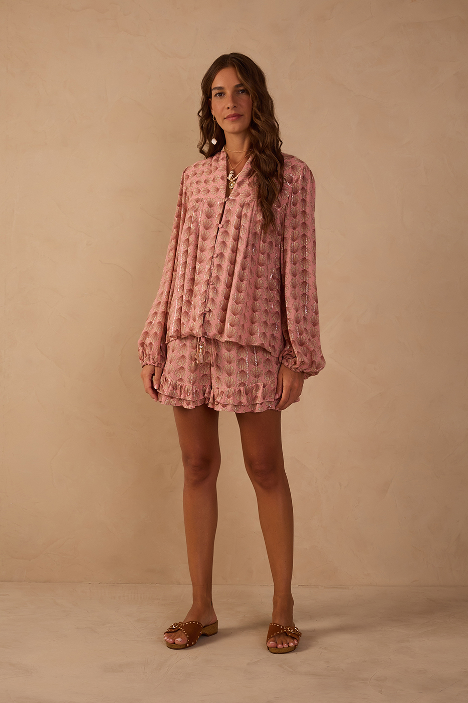 Pink Maresia Lurex Ruffled Shorts