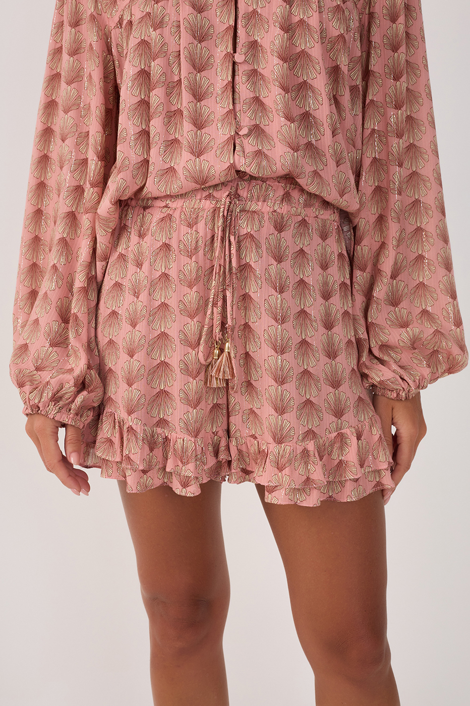 Pink Maresia Lurex Ruffled Shorts
