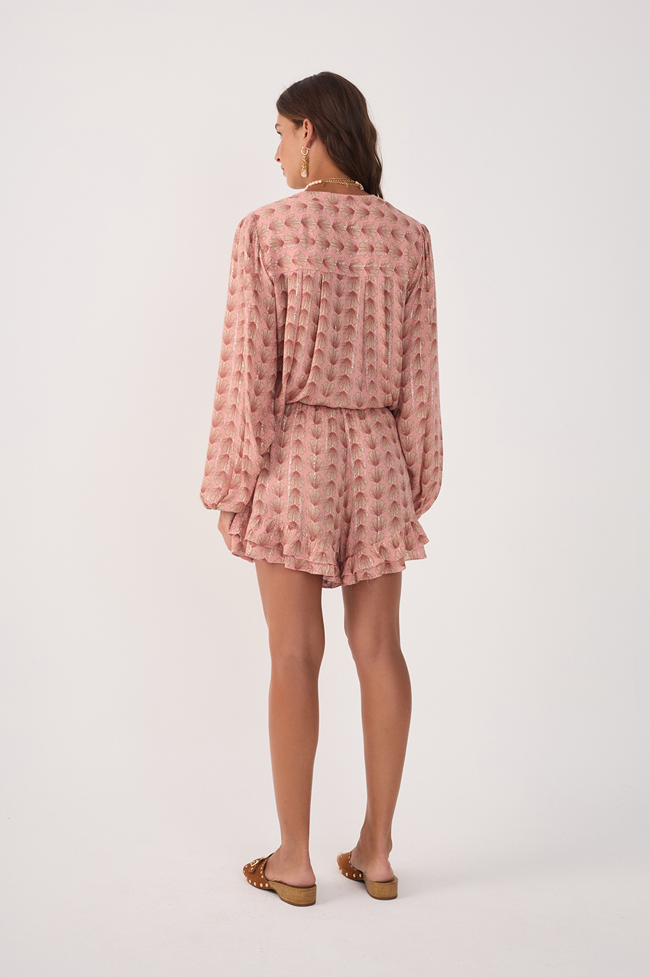 Pink Maresia Lurex Ruffled Shorts