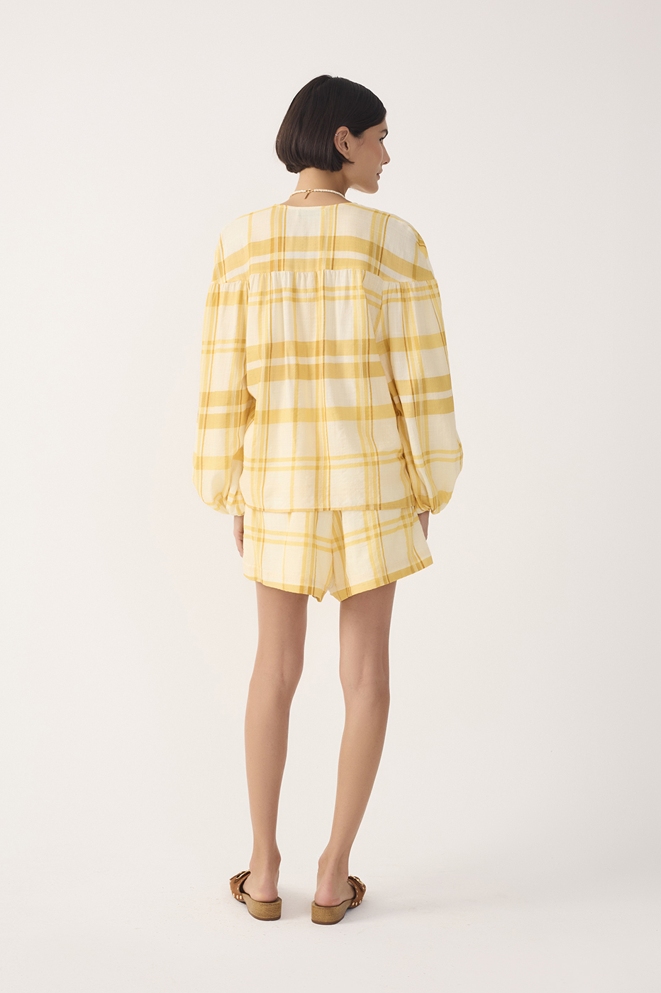 Yellow Frescor Plaid Drawstring Shorts