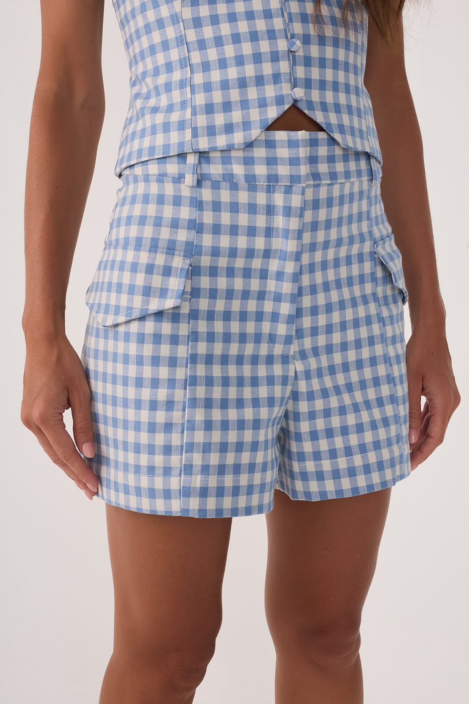 Blue Iris Vichy Belt Loops Pockets Shorts