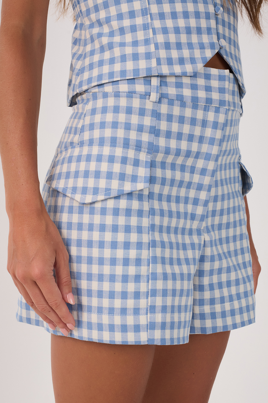 Blue Iris Vichy Belt Loops Pockets Shorts