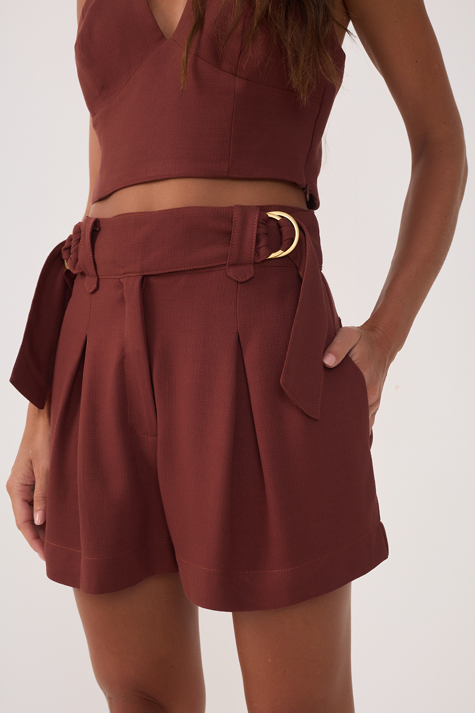 Tailored Shorts with Buckle Waistband