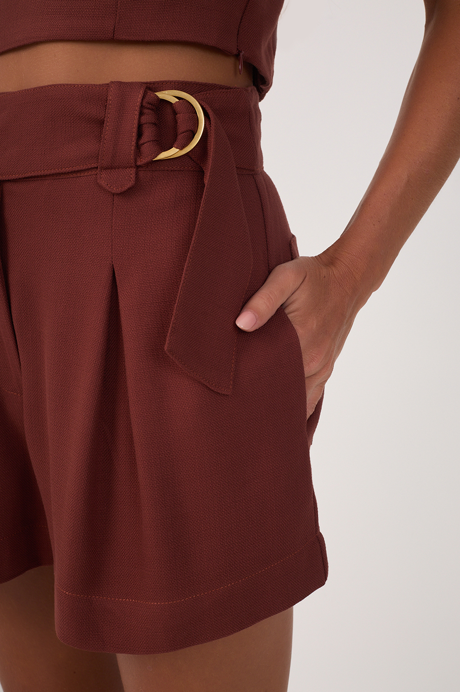 Tailored Shorts with Buckle Waistband