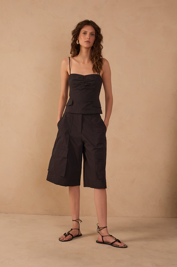 Black Pockets Utility Bermuda Shorts